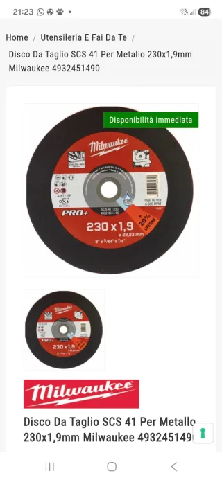 Disco taglio Milwaukee 230x1,9 PRO+