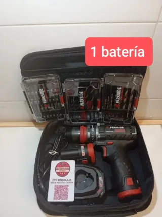 Taladro Parkside con batería y accesorios