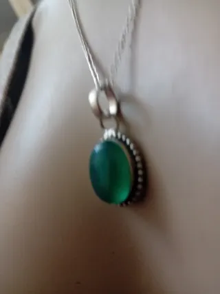 Collana argento e acciaio con smeraldo naturale