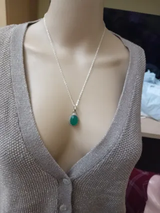 Collana argento e acciaio con smeraldo naturale