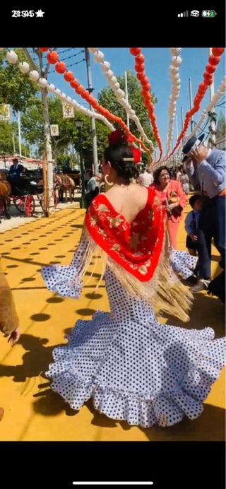 Traje Flamenca blanco lunar negro Sibilina Talla S