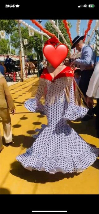 Traje Flamenca blanco lunar negro Sibilina Talla S