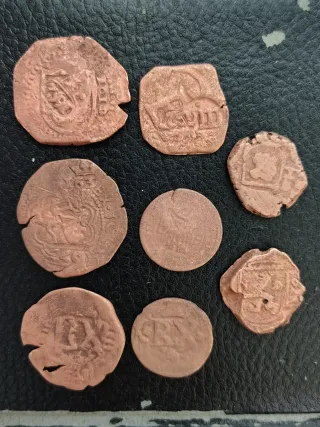 Lote 8 mone cobre maravedí Felipe III-IV reacuñada