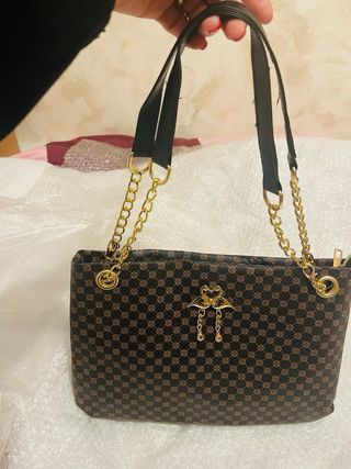 Bolso de hombro con flamencos dorados