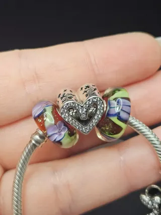 Charm Murano Plata 925 Flores Cristal