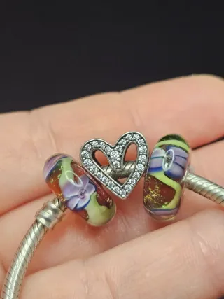 Charm Murano Plata 925 Flores Cristal