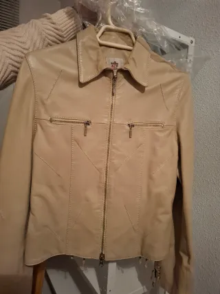 Chaqueta de cuero ACP beige mujer