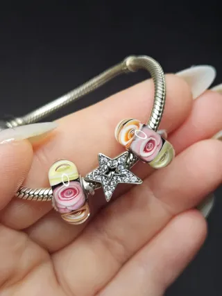 Charm Murano Cristal Plata 925 Flores