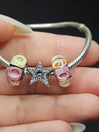 Charm Murano Cristal Plata 925 Flores