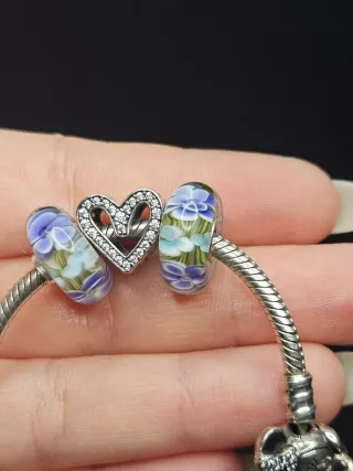 Charm Murano Plata 925 Flores