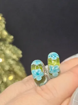 Charm Cristal Murano Plata 925 Flores Azul