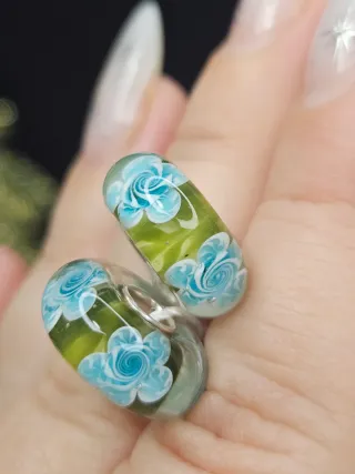 Charm Cristal Murano Plata 925 Flores Azul