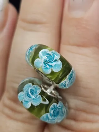 Charm Cristal Murano Plata 925 Flores Azul