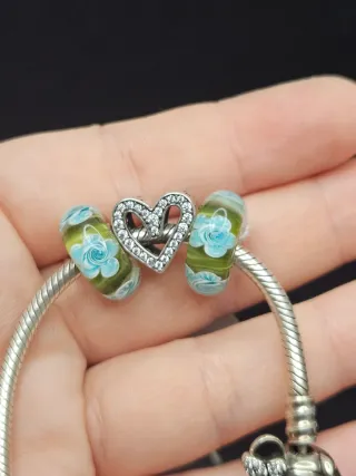 Charm Cristal Murano Plata 925 Flores Azul