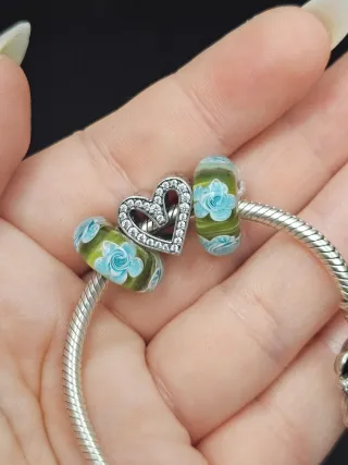 Charm Cristal Murano Plata 925 Flores Azul