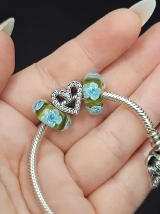 Charm Cristal Murano Plata 925 Flores Azul