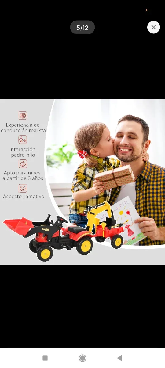 Tractor excavadora a pedales con pala y remolque