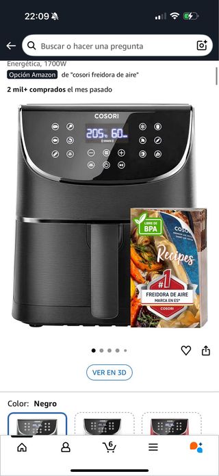 Cosori Freidora de Aire 5.5L Negra