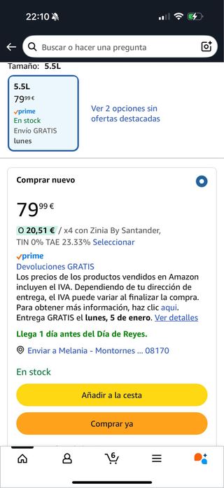 Cosori Freidora de Aire 5.5L Negra