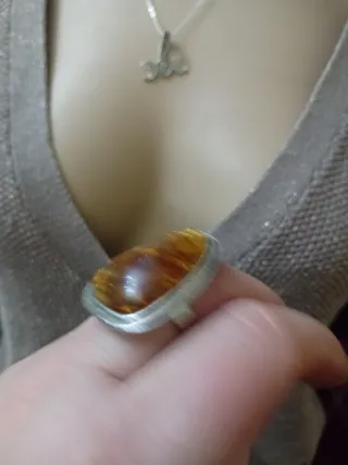 Anello Acciaio Ambra Baltica Regolabile