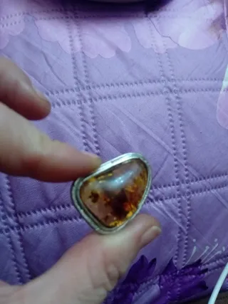 Anello Acciaio Ambra Baltica Regolabile