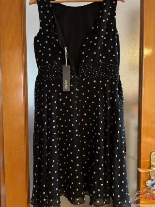 Vestido fiesta lunares negro y blanco