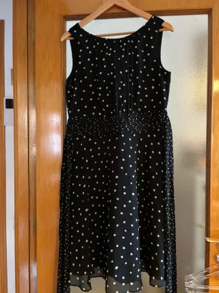 Vestido fiesta lunares negro y blanco