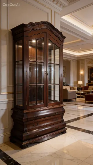 Vitrina de madera tallada a mano