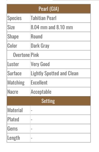 Par Perlas Tahití 8.0mm Sin Perforar GIA