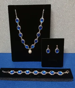 Conjunto Vintage Collar, Pulsera y Pendientes Azul