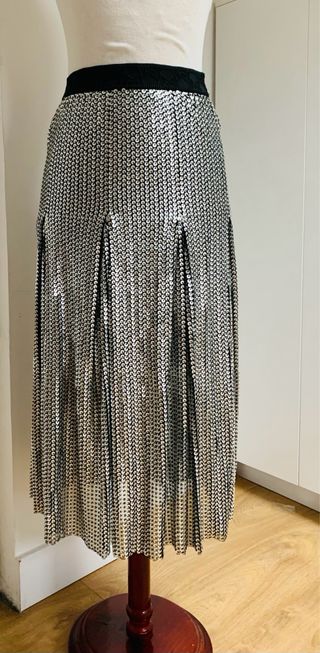 Falda Maje lentejuelas plateadas talla S