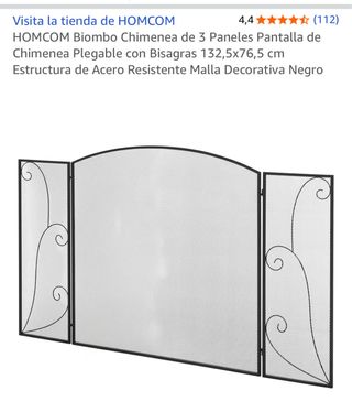 Biombo Chimenea HOMCOM 3 Paneles Negro