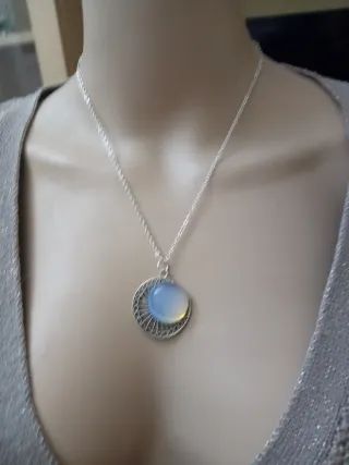 Collana acciaio con opale e luna