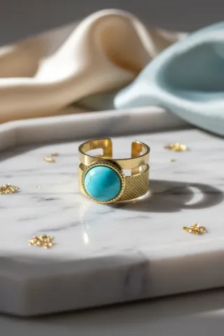 Anillo Ajustable Turquesa Dorado