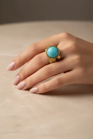 Anillo Ajustable Turquesa Dorado
