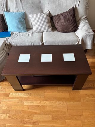 Mesa de centro elevable madera y cristal