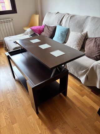 Mesa de centro elevable madera y cristal