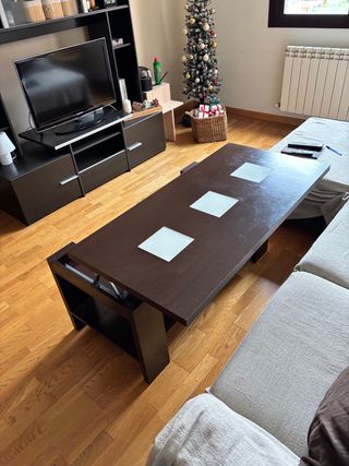 Mesa de centro elevable madera y cristal