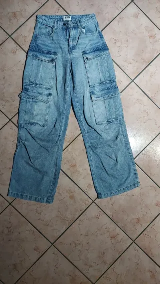 Pantaloni Jeans Cargo Blu Tg 34