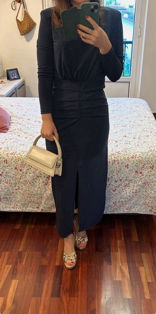 Vestido invitada drapeado azul