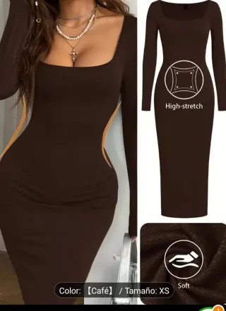 Vestido café ajustado manga larga