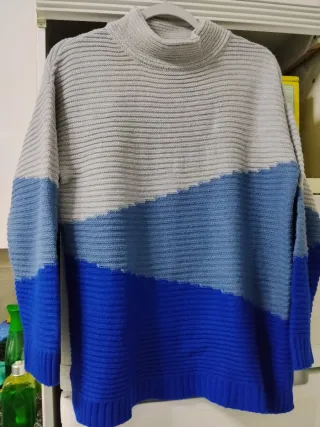 Jersey de punto gris y azul talla L