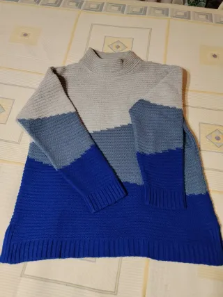Jersey de punto gris y azul talla L