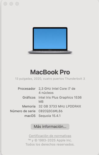 MacBook Pro 2020 i7 32GB 1TB
