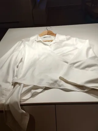 Camisa Pompelin Cruzada Mangas Anchas Blanca