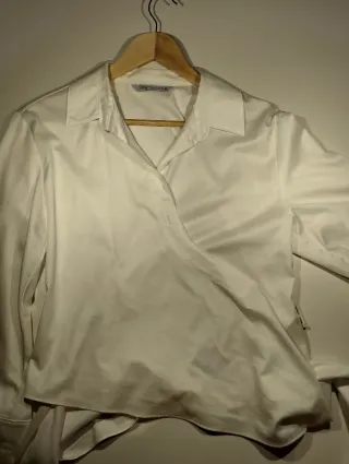 Camisa Pompelin Cruzada Mangas Anchas Blanca