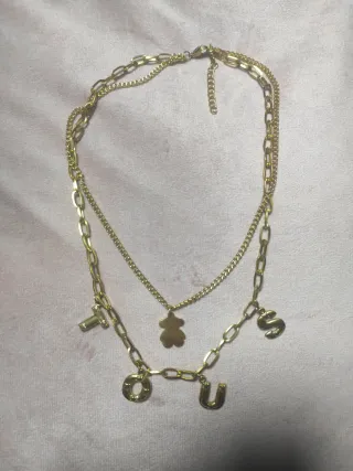 Collar dorado doble con osito y letras acero inox.