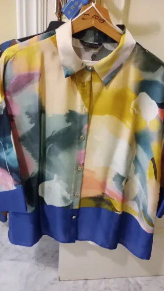 Camisa Zara Satinada Estampada T.L