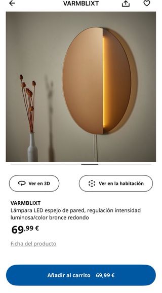 Espejo redondo dorado rosado con LED