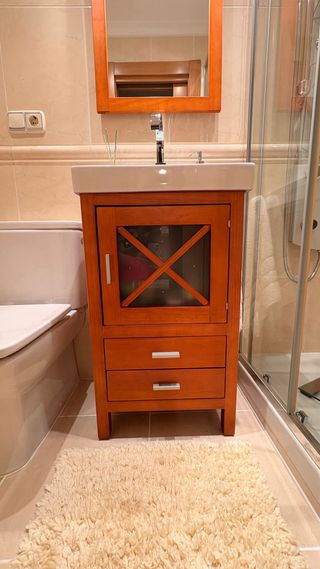 Mueble baño lavabo espejo madera